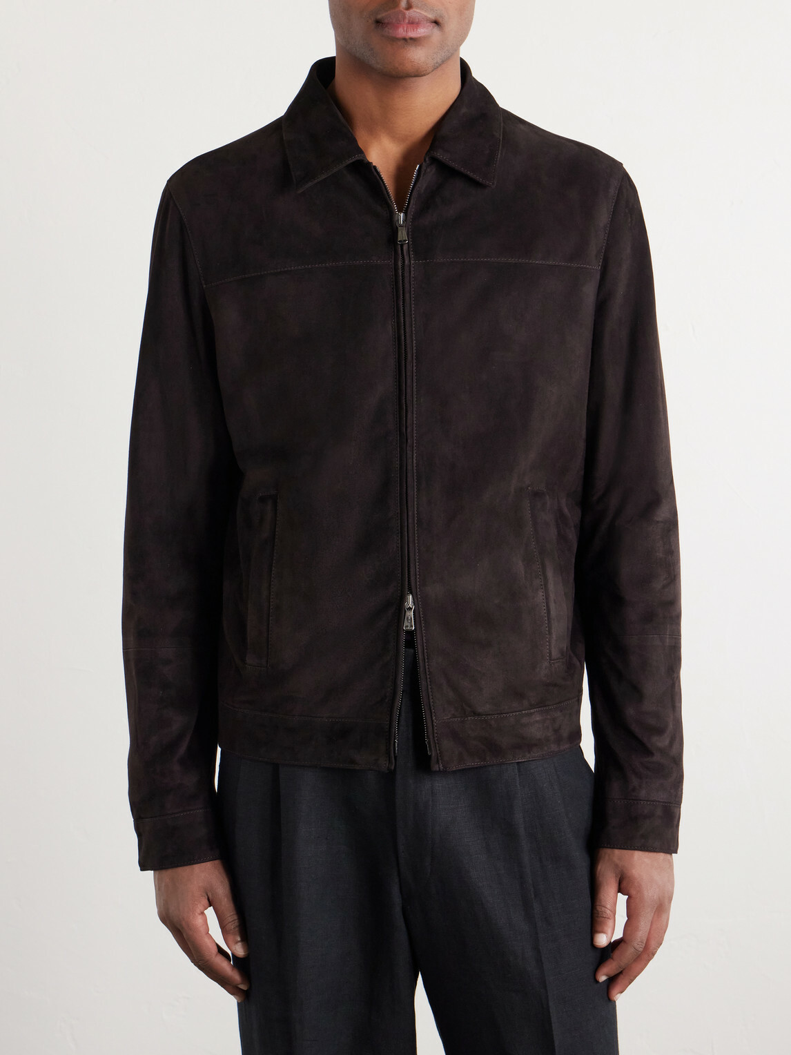 Thom Sweeney - Suede Bomber Jacket - Brown