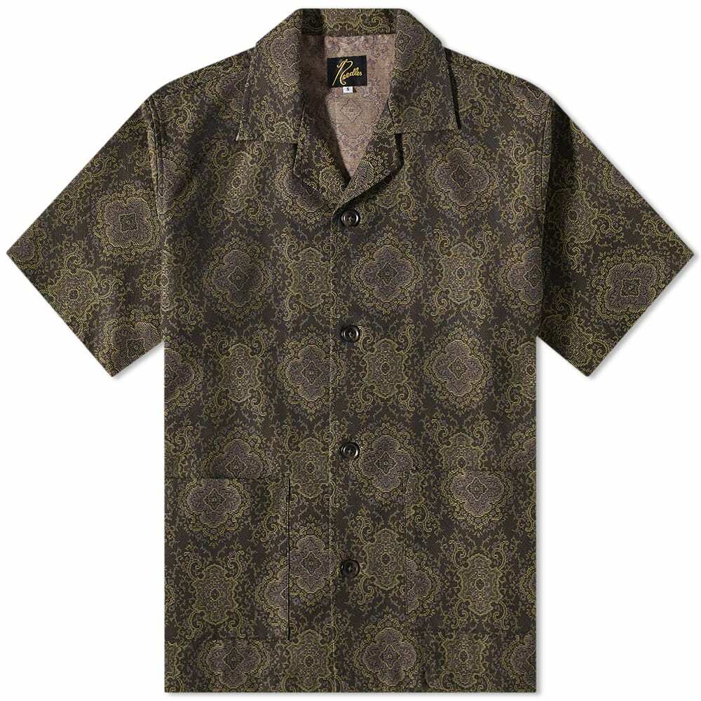 Needles Men's Arabesque Jacquard Cabana Vacation Shirt in Brown/Lavender