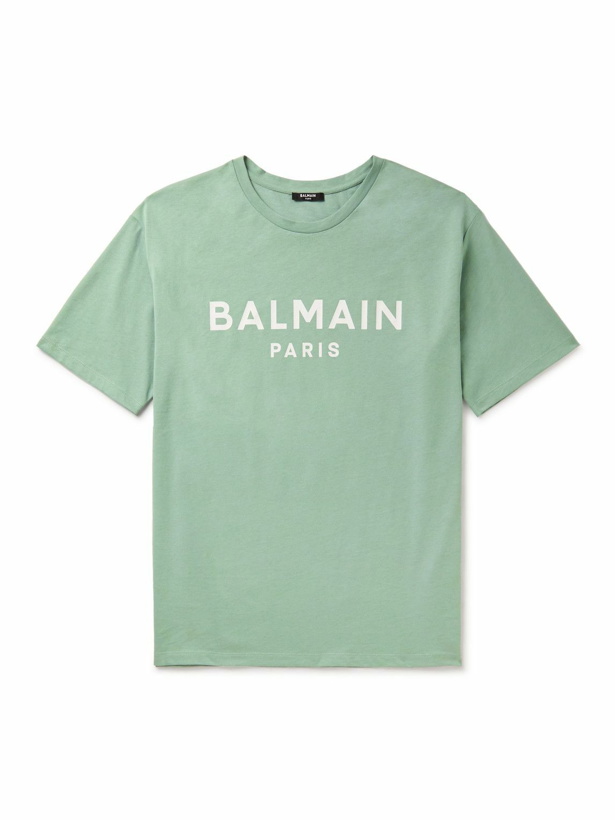 Photo: Balmain - Logo-Print Cotton-Jersey T-Shirt - Green