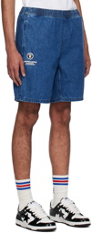 AAPE by A Bathing Ape Blue Moonface Embroidered Denim Shorts