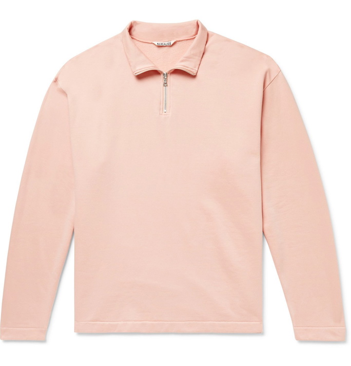 Photo: Auralee - Fleece-Back Cotton-Jersey Half-Zip Sweatshirt - Pink
