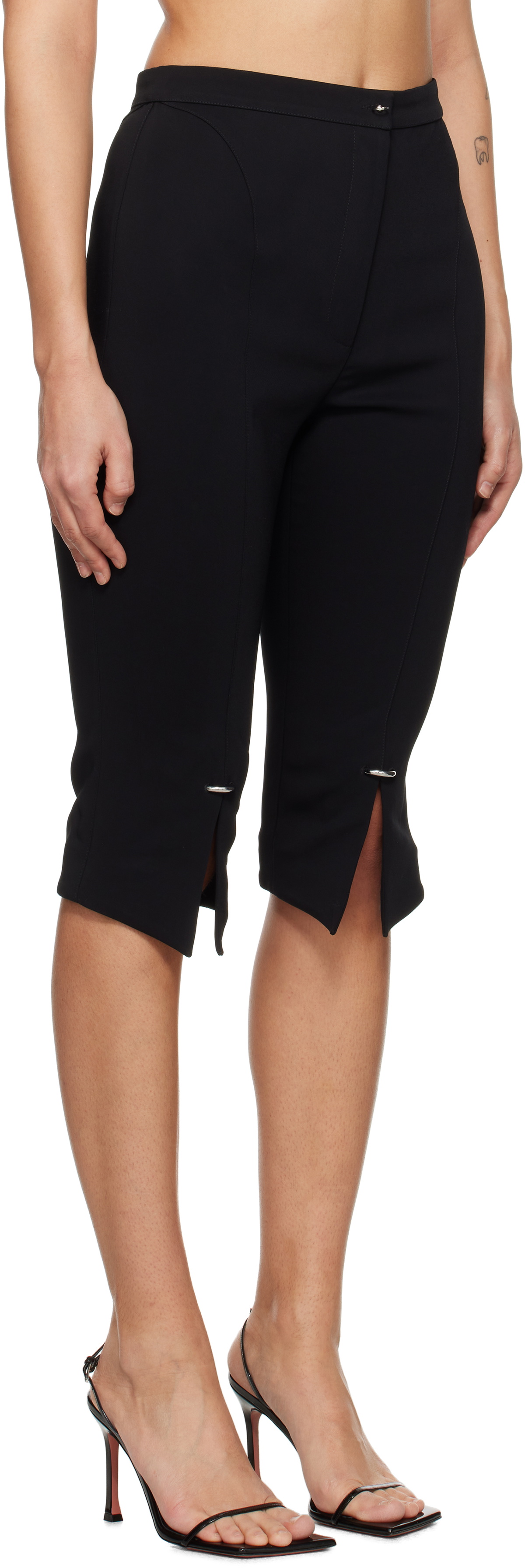 Mugler Black Pierced Capri Shorts