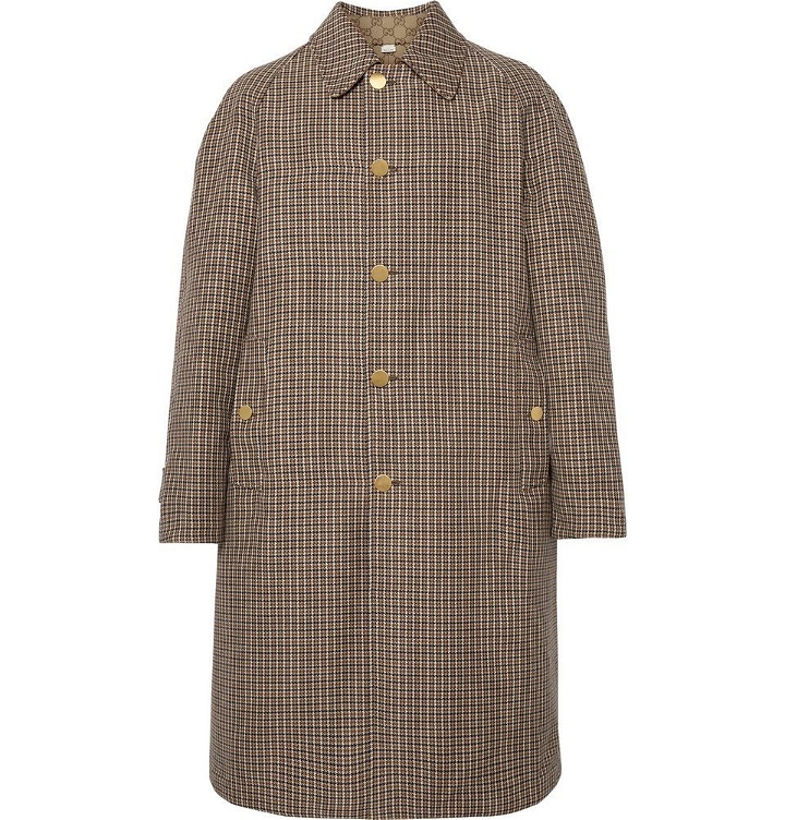 Photo: Gucci - Reversible Logo-Jacquard Cotton-Blend Canvas and Houndstooth Wool Coat - Brown