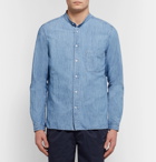 Altea - Grandad-Collar Slub Cotton and Linen-Blend Chambray Shirt - Men - Blue