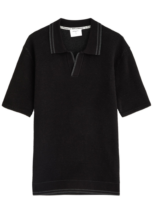 Photo: Percival Cassette Waffle-knit Cotton Polo Shirt Black