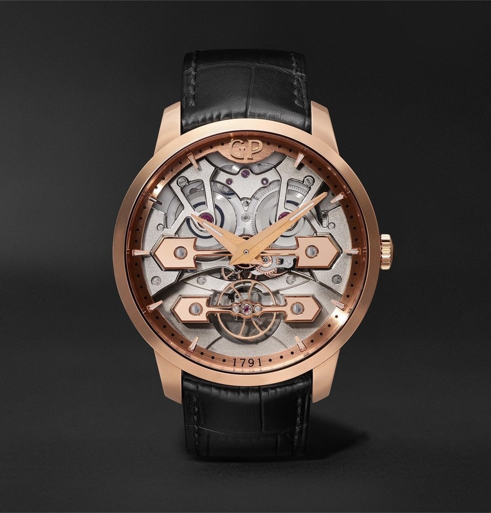 Photo: Girard-Perregaux - Classic Bridges Automatic Skeleton 45mm Rose Gold and Alligator Watch - Silver