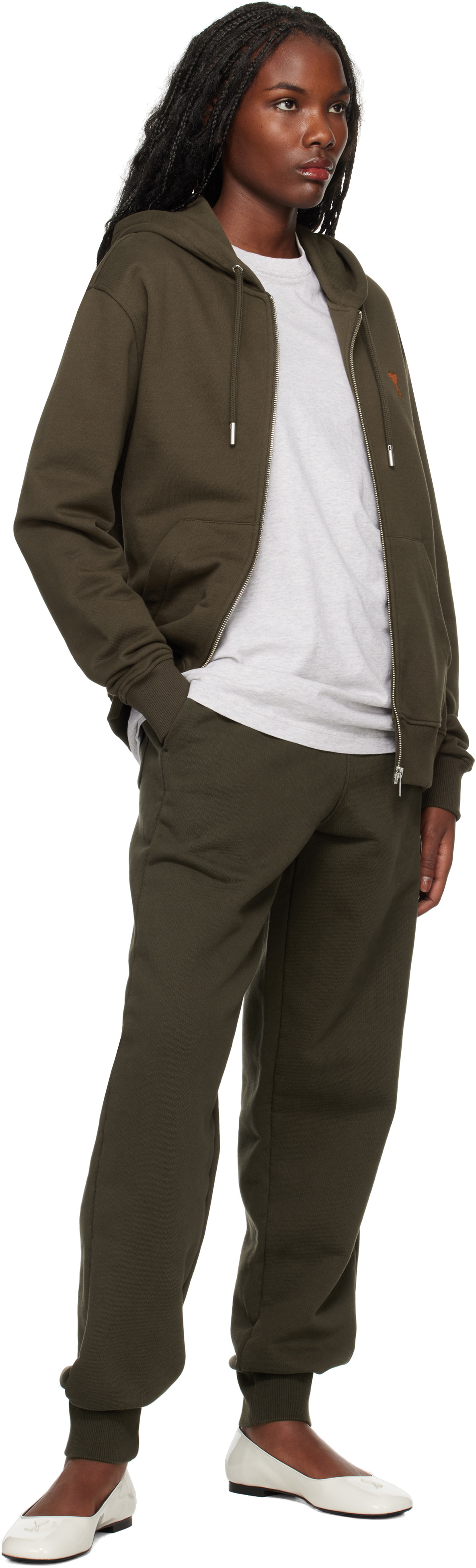 AMI Paris Brown Ami de Coeur Zipped Hoodie