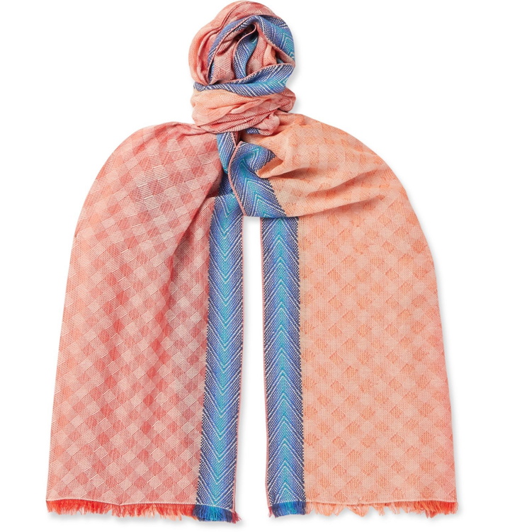 Photo: Missoni - Fringed Checked Cotton-Blend Scarf - Pink