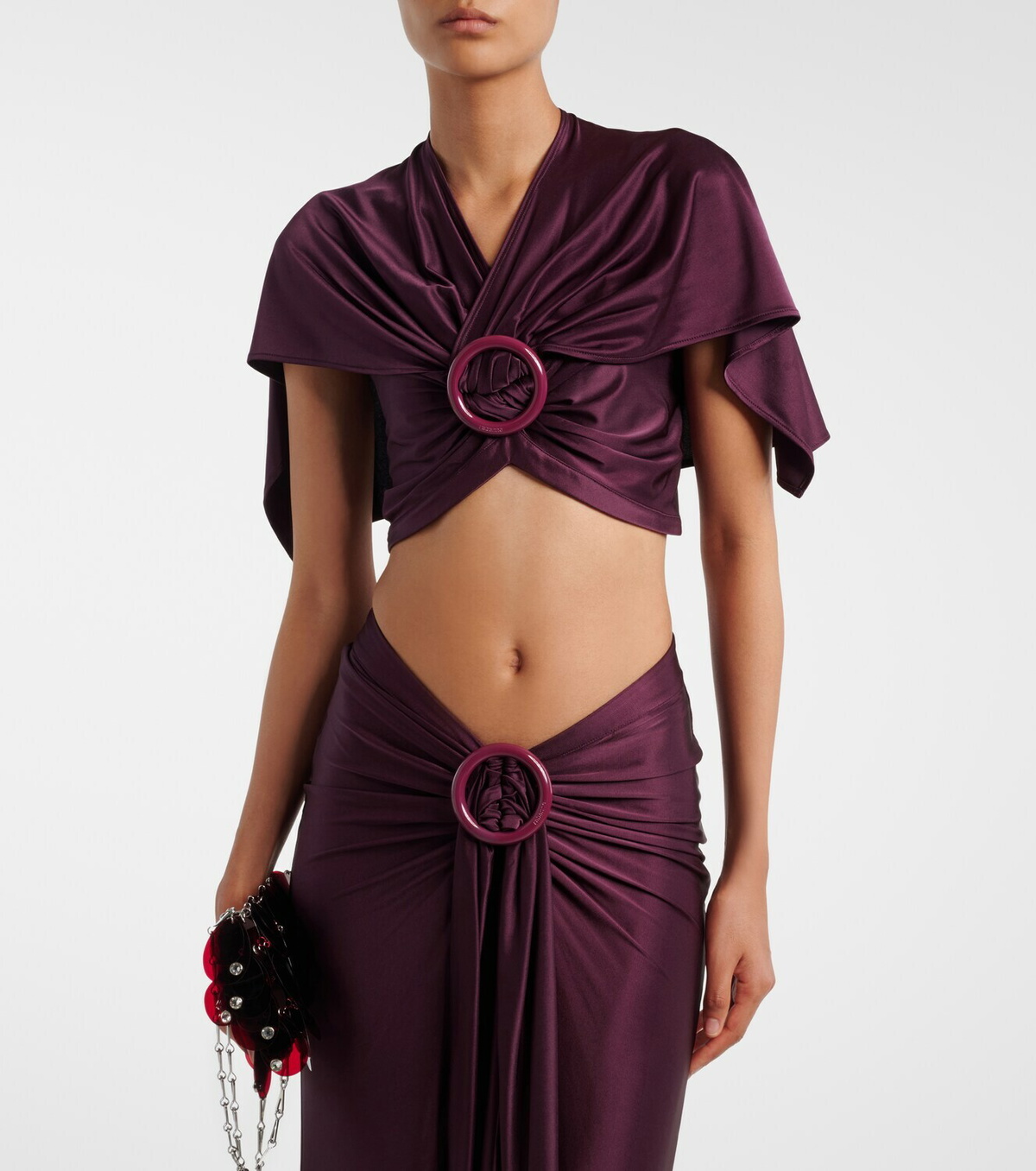 Rabanne Gathered caped satin crop top