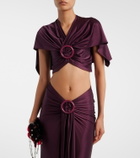 Rabanne Gathered caped satin crop top