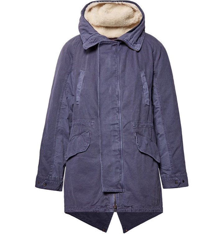 Photo: Yves Salomon - Shearling-Trimmed Cotton Hooded Parka with Detachable Down Lining - Men - Indigo