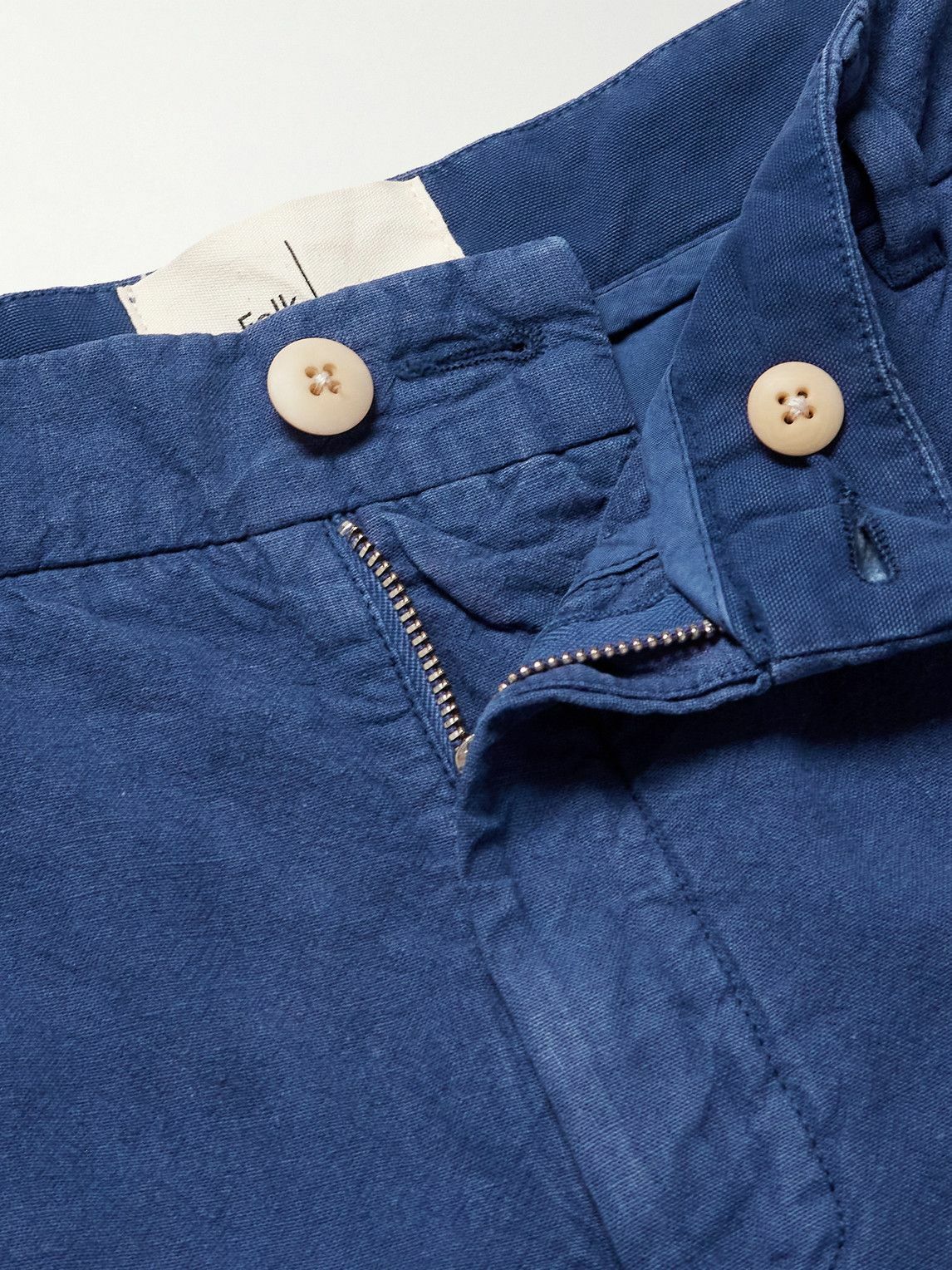 Folk - Straight-Leg Linen and Cotton-Blend Suit Trousers - Blue