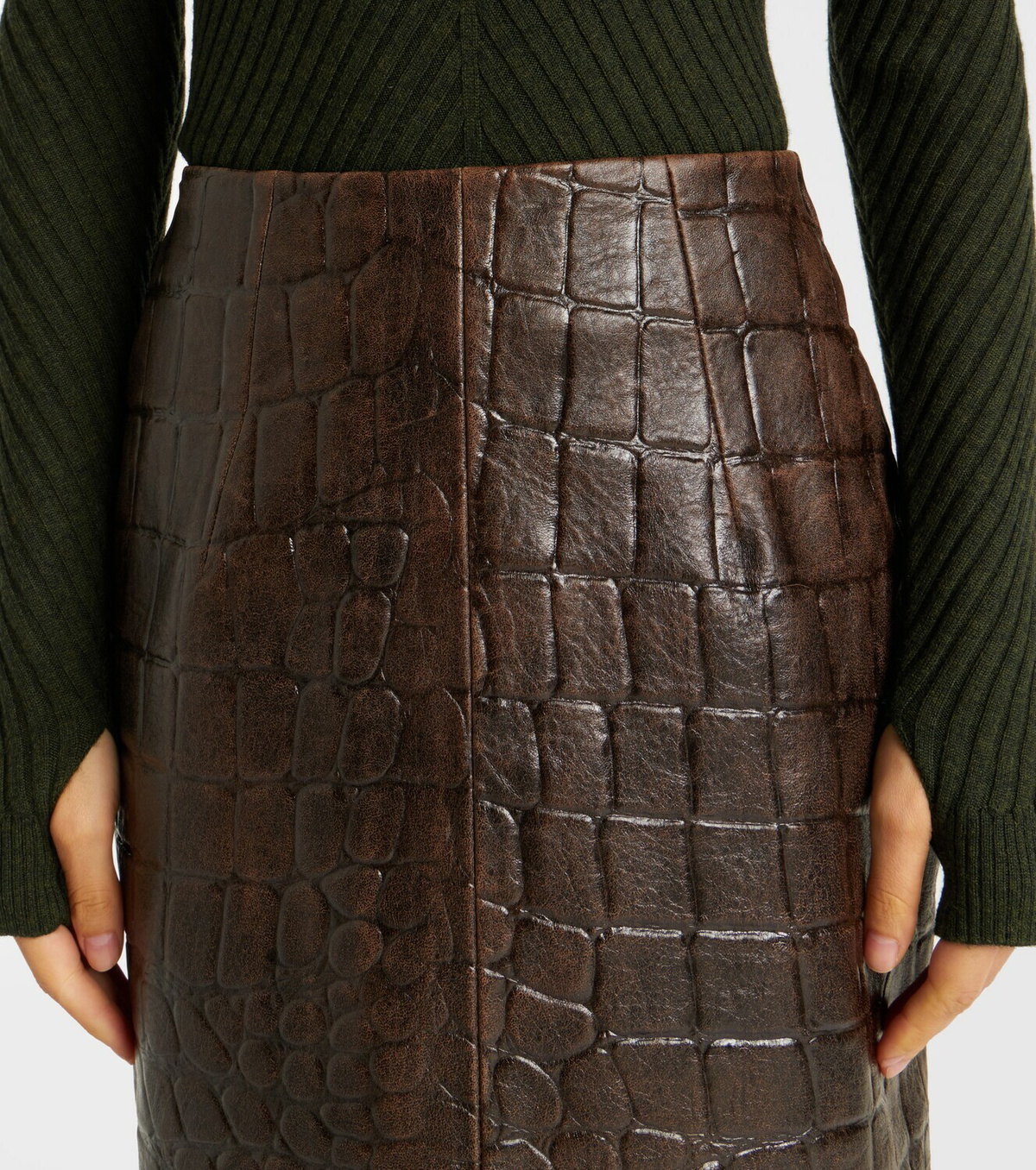 Emilia Wickstead Loretta croc-effect leather pencil skirt