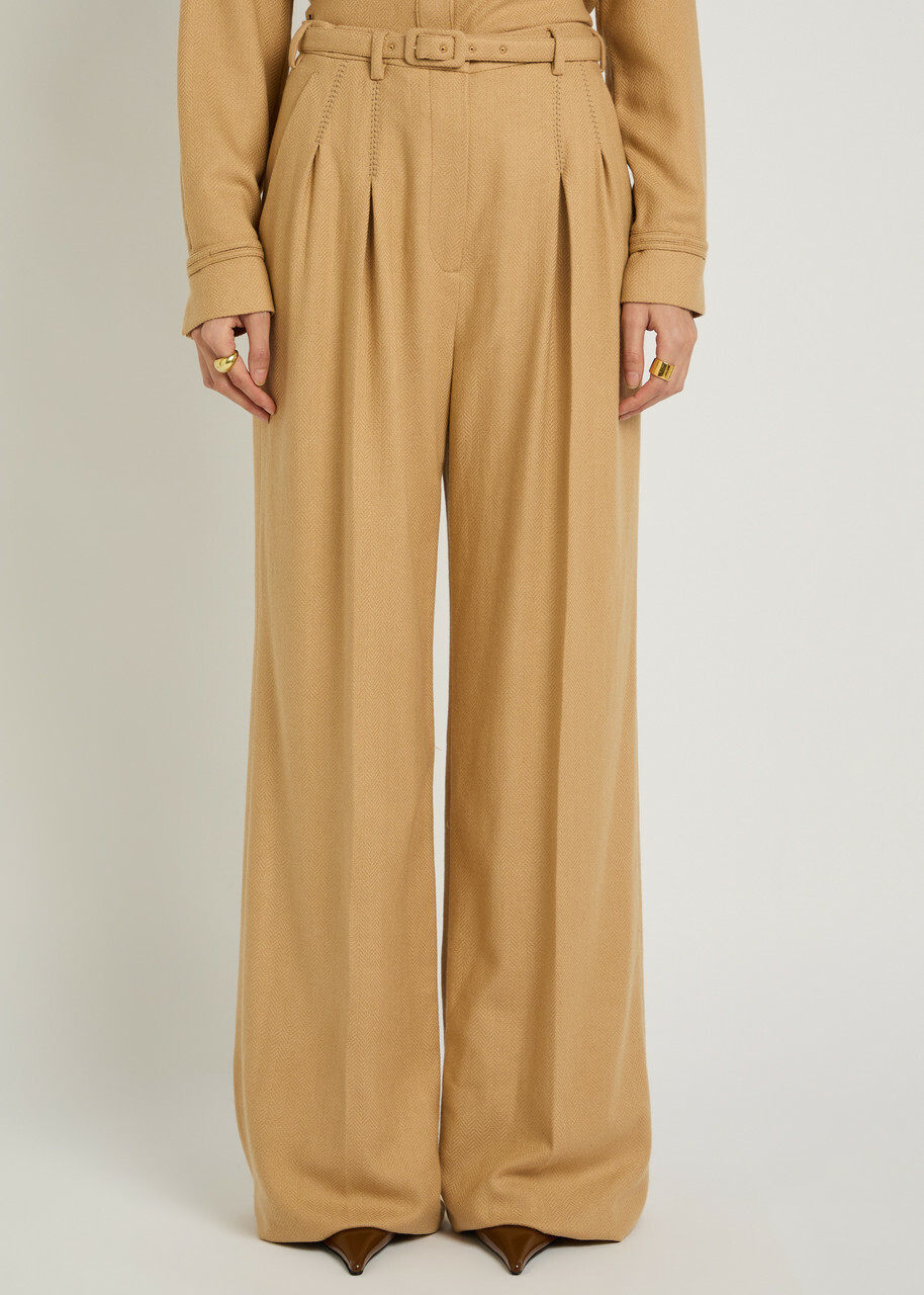 Gabriela Hearst Vargas Herringbone Cashmere and Silk-blend Trousers Camel