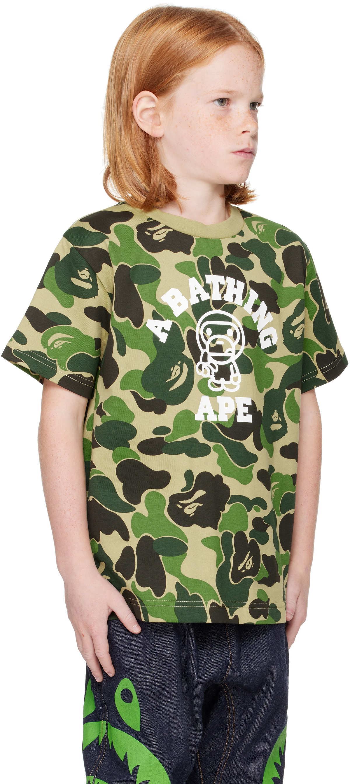 BAPE Kids Green ABC Camo Baby Milo College T-shirt A Bathing Ape