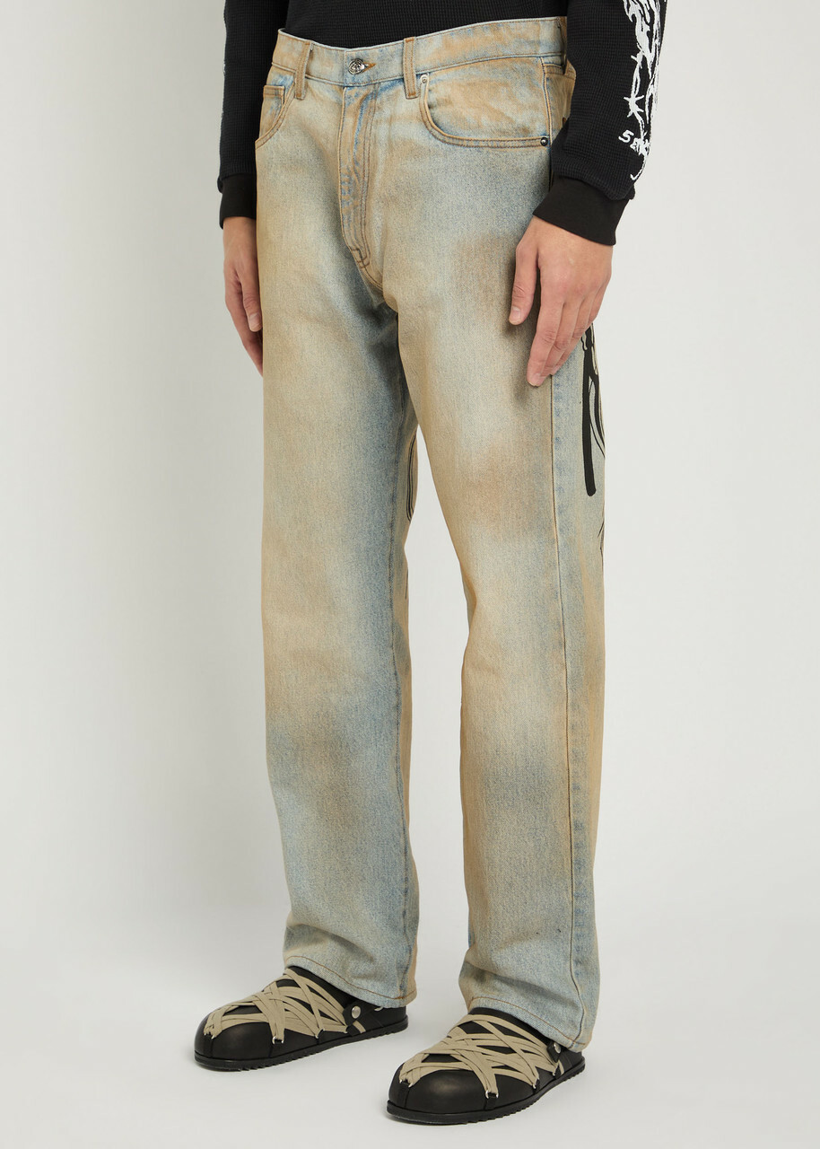 Warren Lotas Reaper Printed Straight-leg Jeans Light Blue Warren Lotas