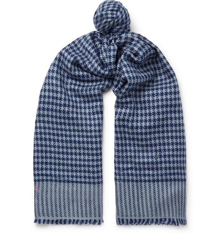 Photo: Anderson & Sheppard - Houndstooth Cashmere Scarf - Blue