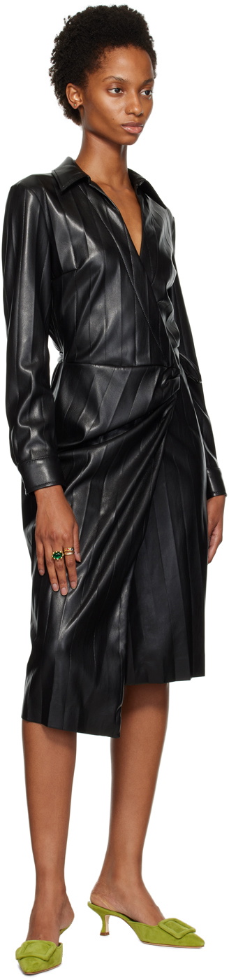 MSGM Black Faux-Leather Midi Dress