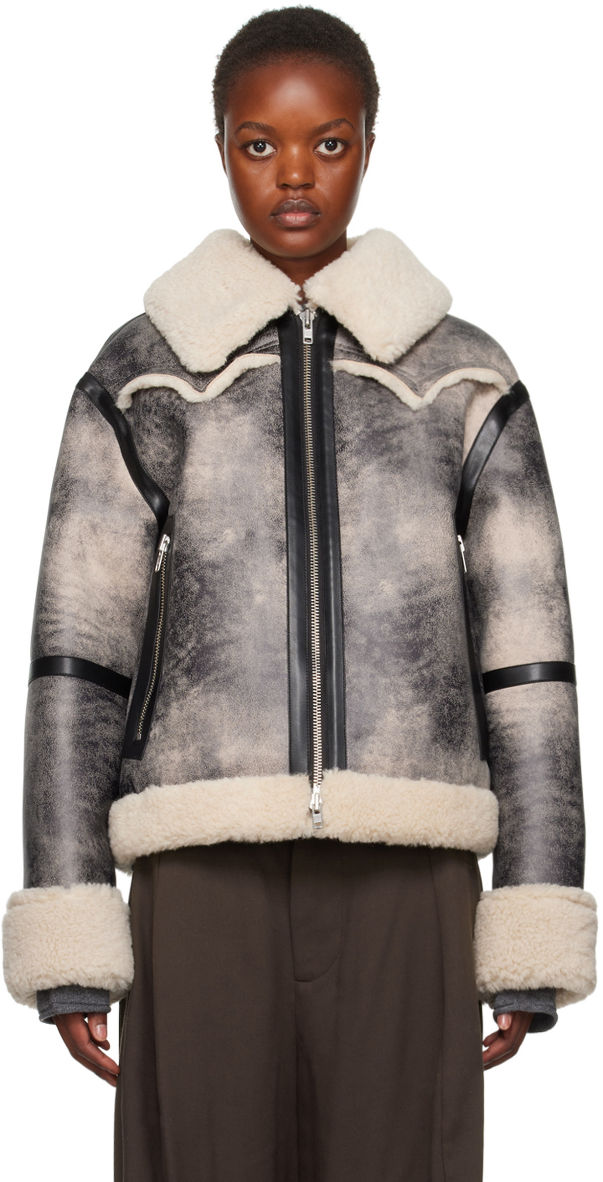 Stand Studio Gray & Off-White Lessie Faux-Shearling Jacket Stand Studio