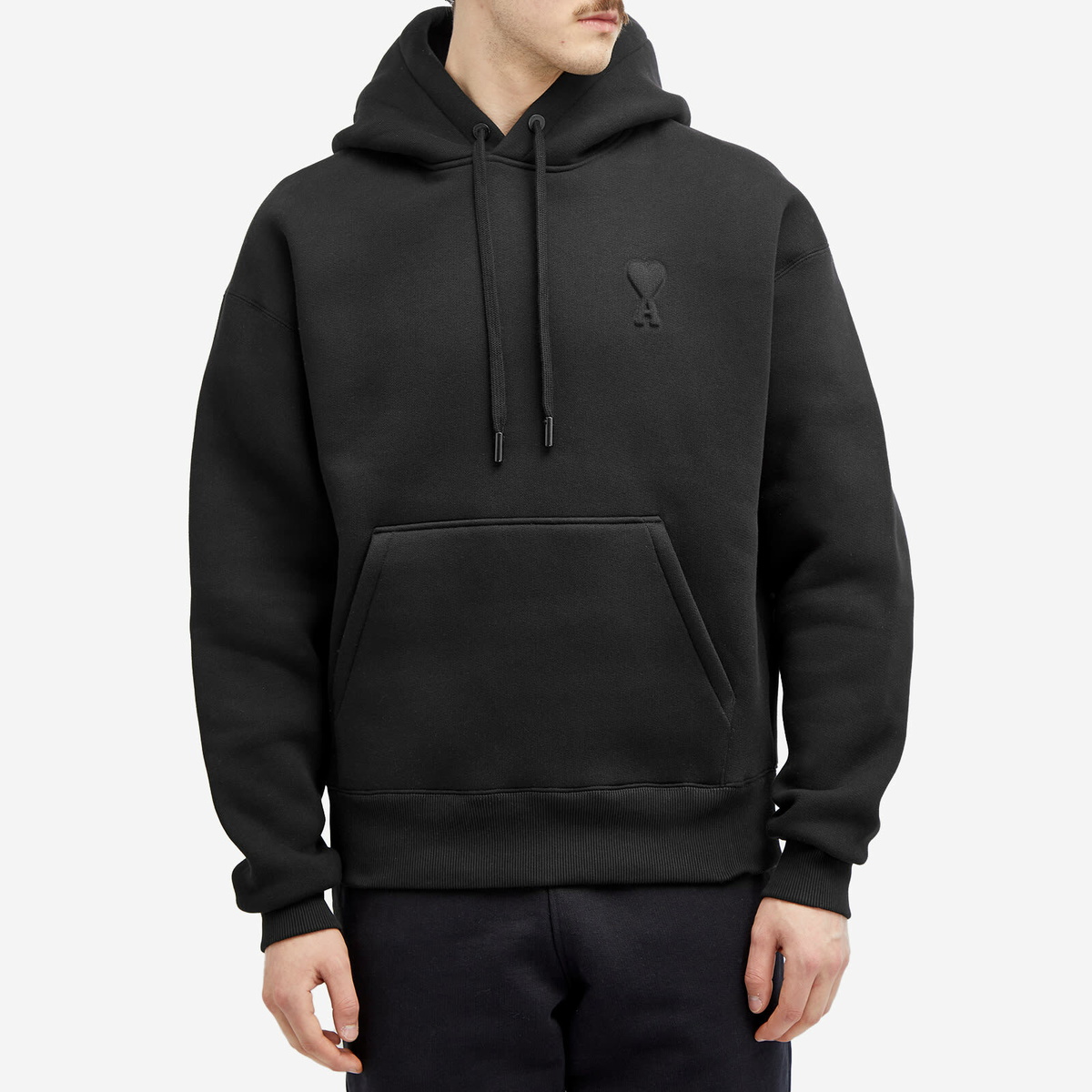 AMI Paris Men's Embossed Heart Hoodie in Black AMI AMI Paris Men's Embossed Heart Hoodie in Black AMI