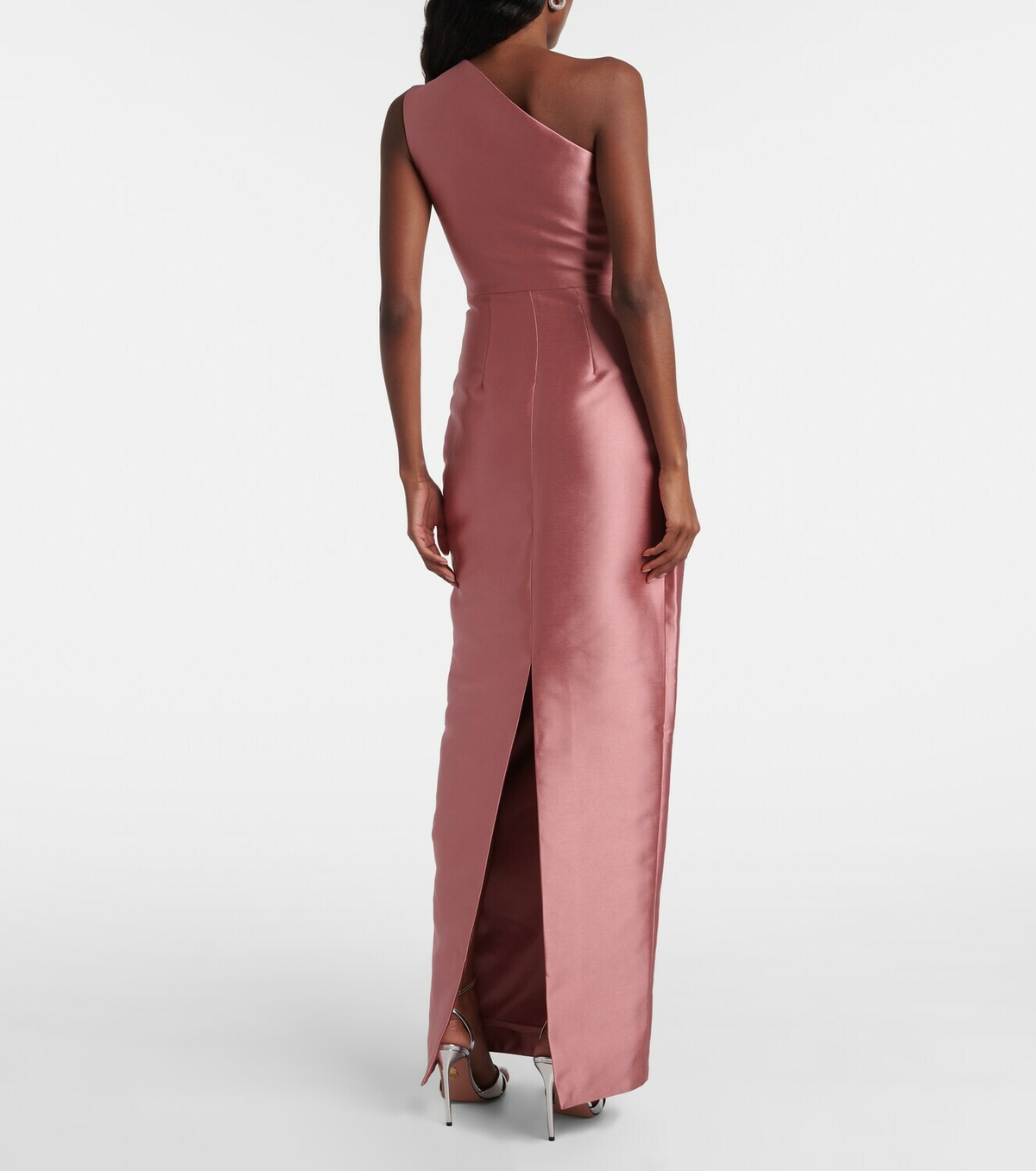 Solace London Kira draped one-shoulder satin gown