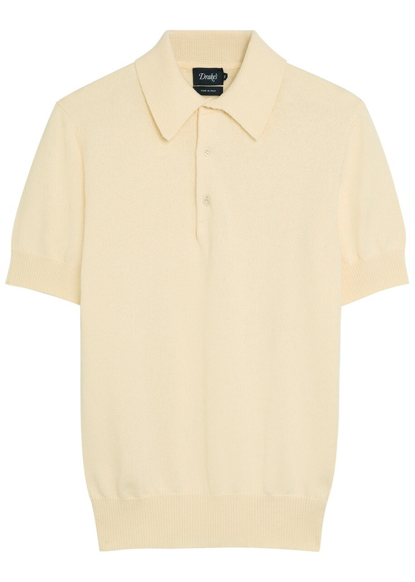 Photo: Drake's Textured Cotton-knit Polo top Ecru