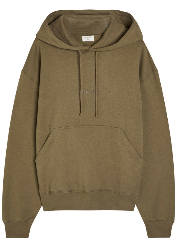 Photo: Saint Laurent Logo-embroidered Hooded Cotton Sweatshirt Khaki