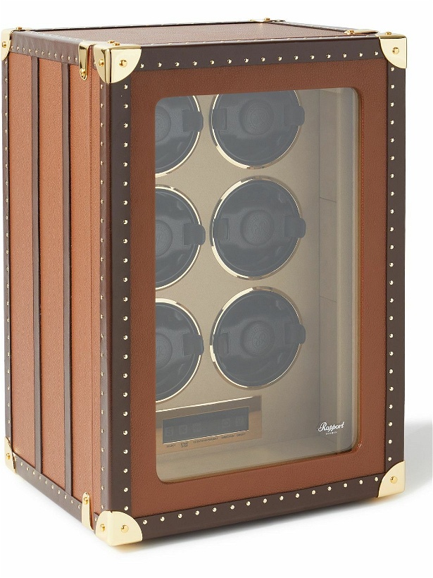 Photo: Rapport London - Romer Studded Leather-Wrapped Cedar and Glass Watch Winder - Brown