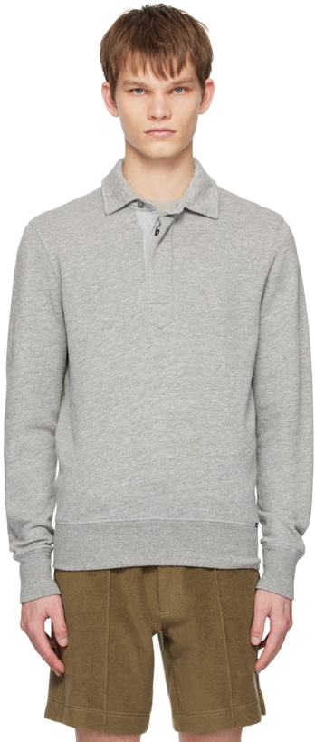 Photo: TOM FORD Gray Spread Collar Long Sleeve Polo