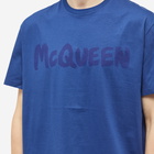 Alexander McQueen Men's Graffiti Logo T-Shirt in Midnight Blue