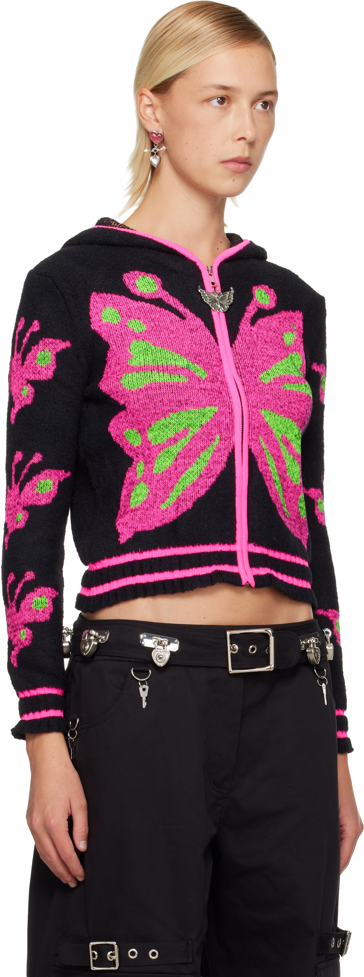 Chopova Lowena Black Neon Butterfly Hoodie