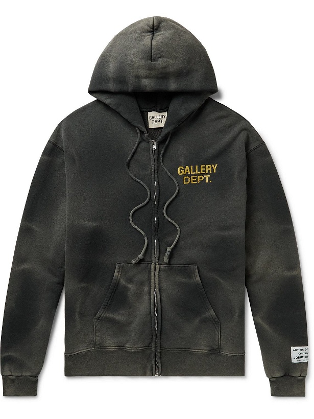 Photo: Gallery Dept. - Logo-Print Tie-Dyed Cotton-Jersey Zip-Up Hoodie - Black