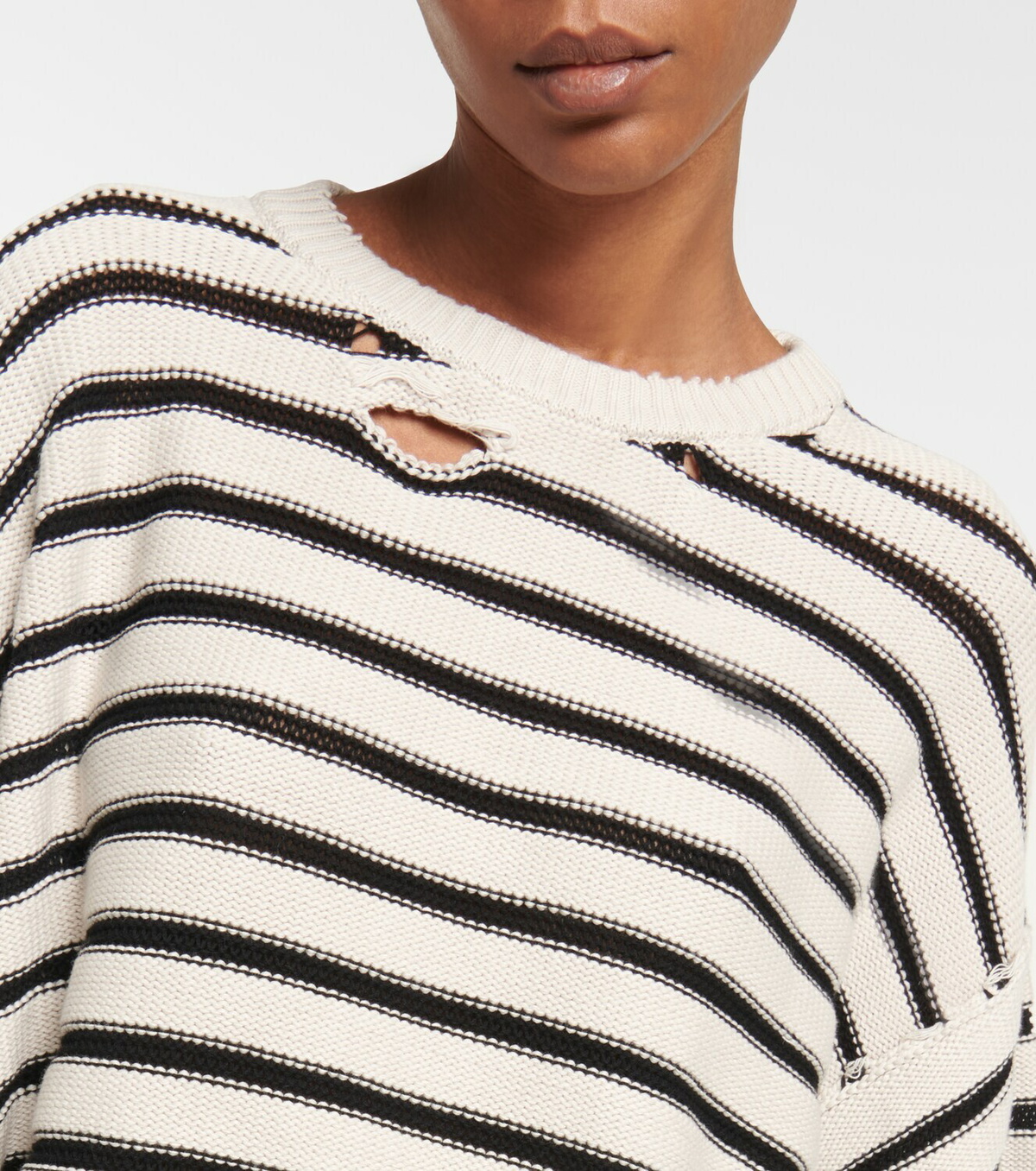 MM6 Maison Margiela - Distressed striped cotton sweater MM6