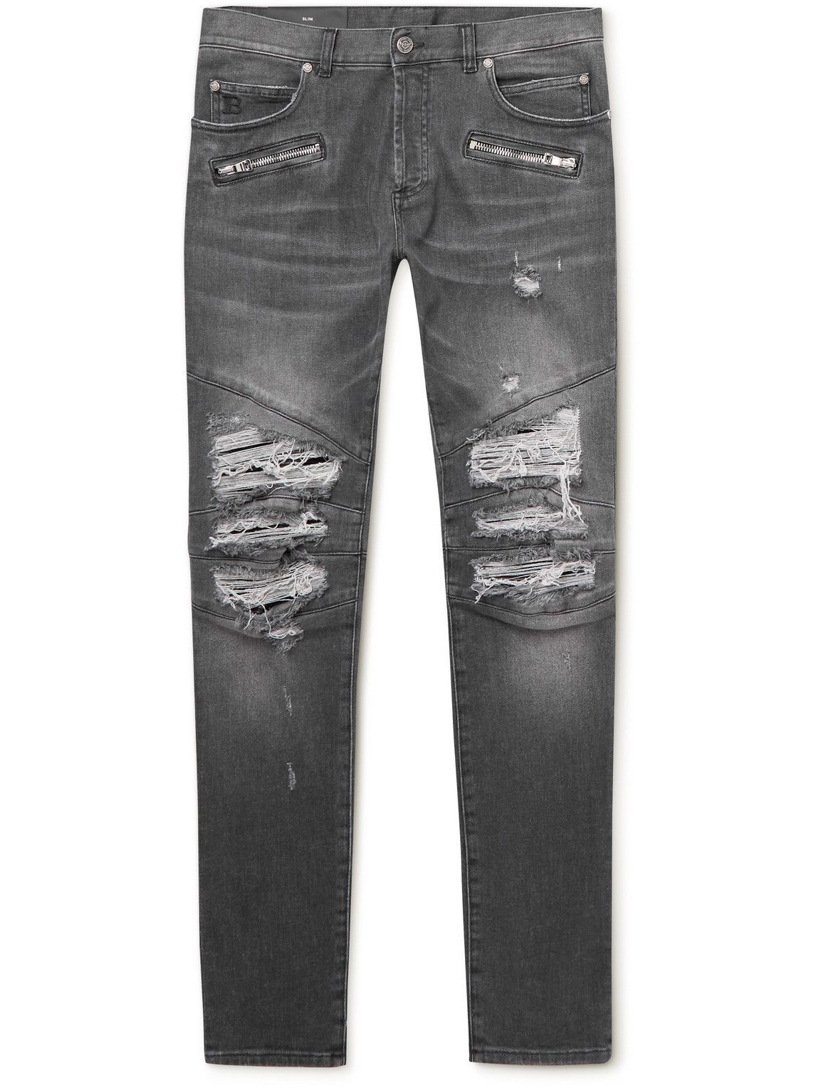 Balmain - Skinny-Fit Distressed Panelled Jeans - Black Balmain