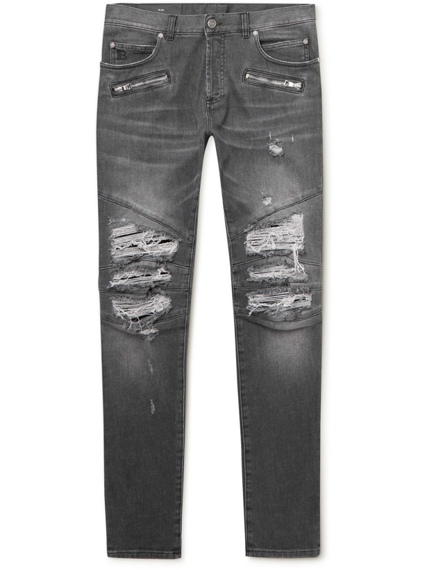 Photo: Balmain - Skinny-Fit Distressed Panelled Jeans - Black