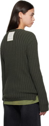 Acne Studios Green Ribbed Crewneck Knit Sweater