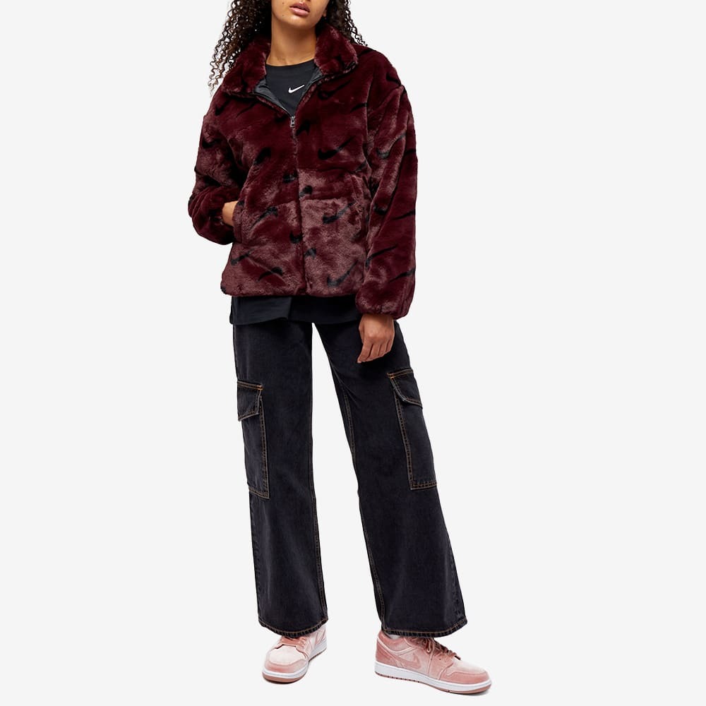 Women's Nike Sportswear Plush Fur Jacket - Burgundy Crush Black