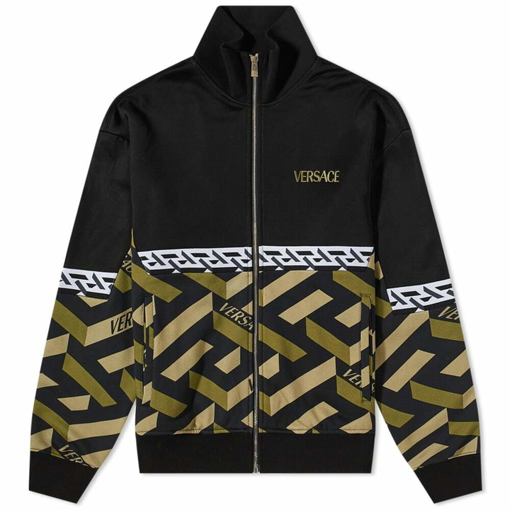 Photo: Versace Men's Geometric Logo Track Jacket in Black/Yellow