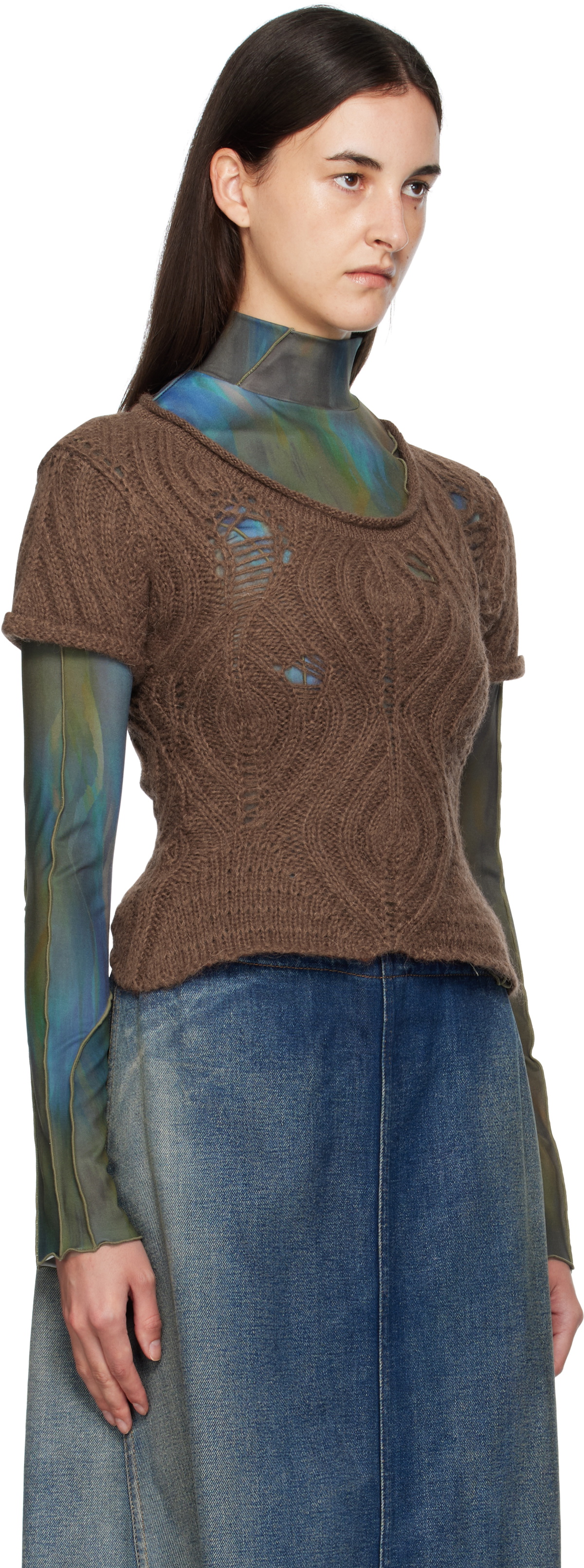 Andersson Bell Brown & Green Cap Sleeve Sweater Layered T-shirt