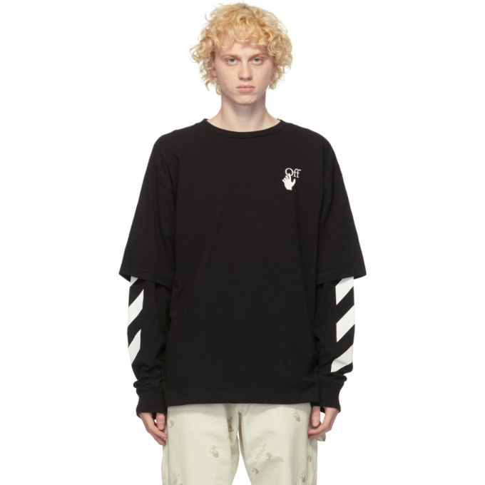 Off-White Black Cut Here Long Sleeve T-Shirt Off-White