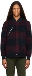 PS by Paul Smith Burgundy & Navy Check Bomber Jacket