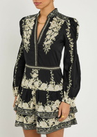 Alice + Olivia Valencia Floral-print Cotton Mini Dress Black