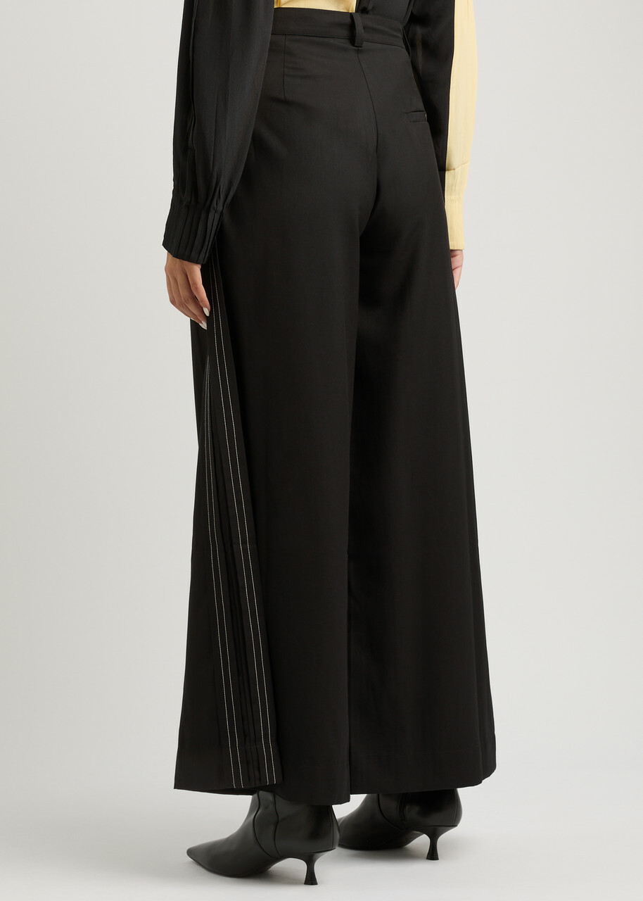 Lovebirds Wide-leg Twill Trousers Black