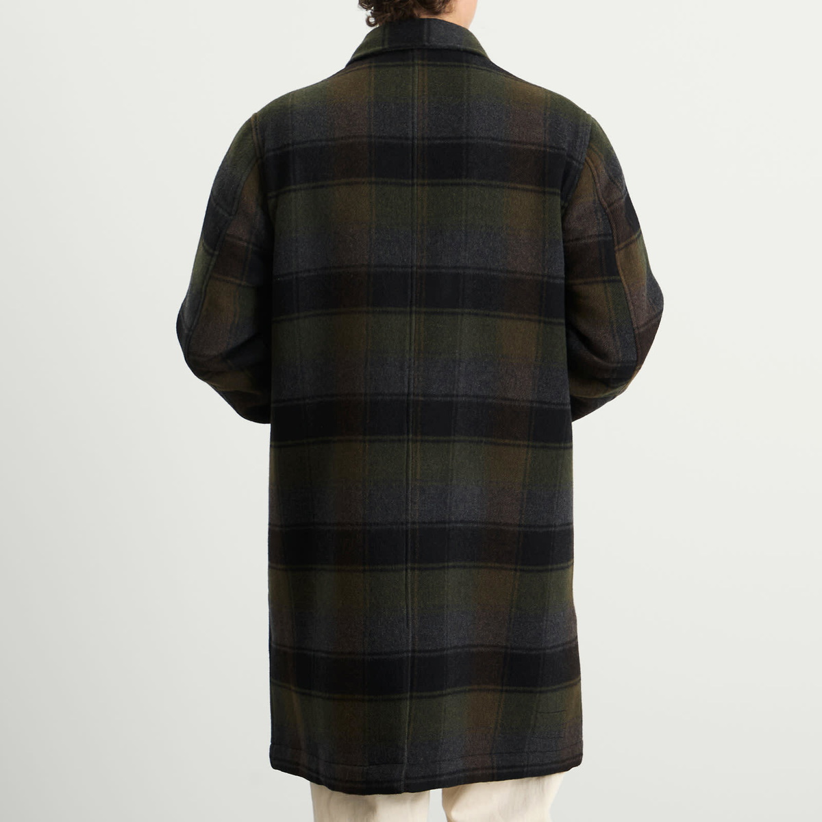 Universal Works Men's Berlin Wool Check Account Coat in Black/Brown