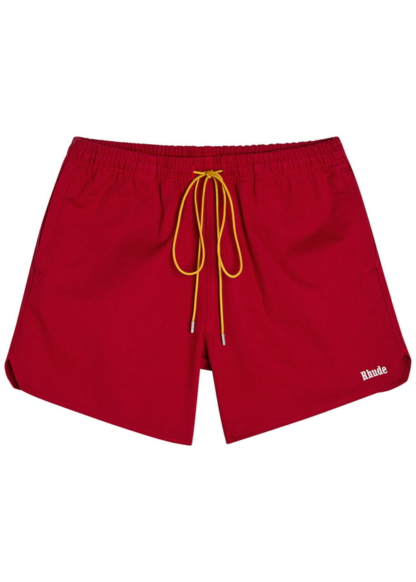 Photo: Rhude Classic Logo-embroidered Cotton Shorts Red And White