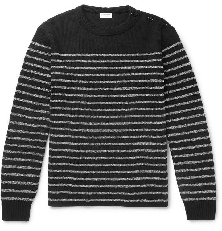 Photo: SAINT LAURENT - Metallic Striped Knitted Sweater - Black