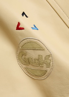 AN-Y1 Logo-appliquéd Leather Bomber Jacket Beige