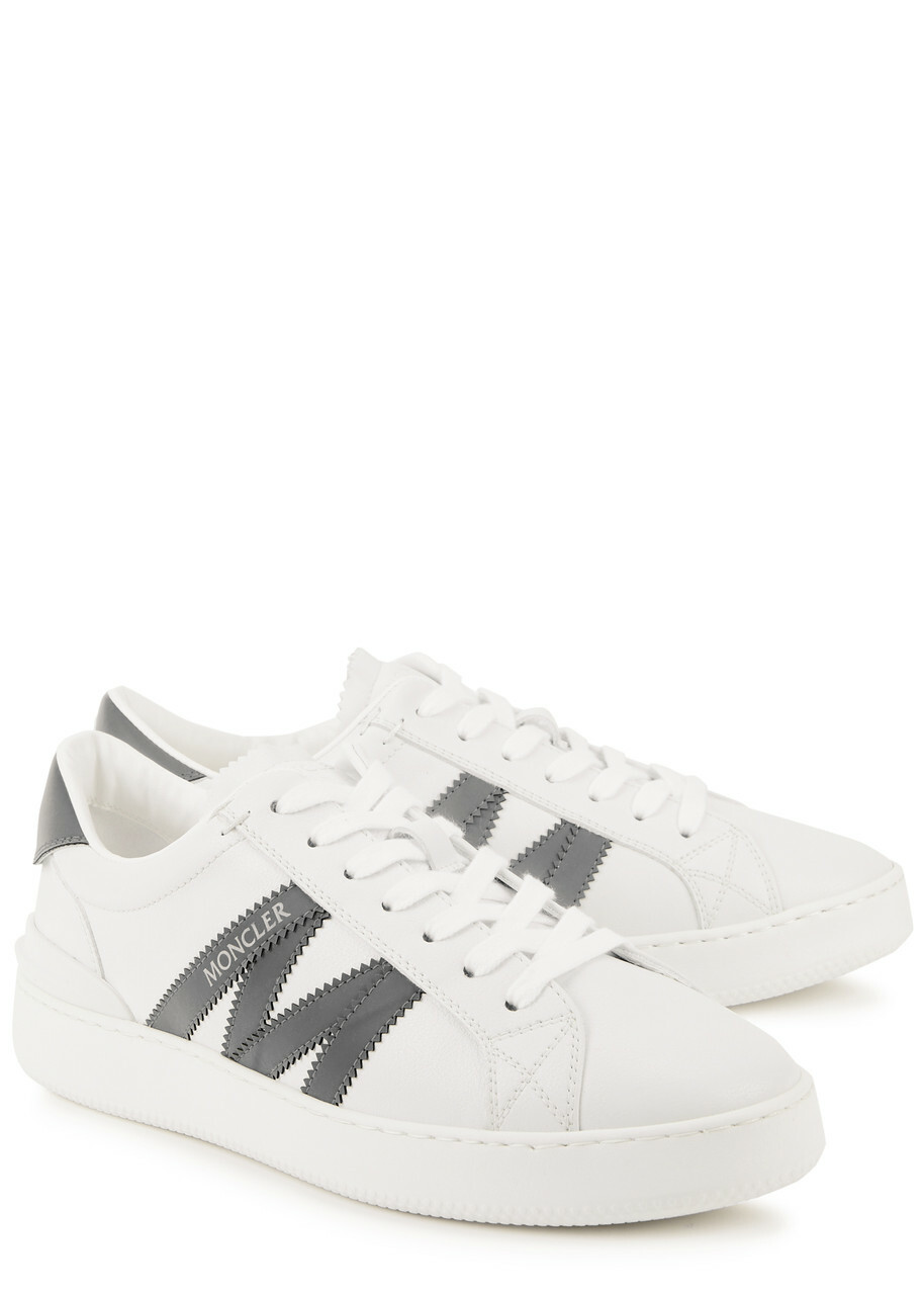 Moncler Monaco Leather Sneakers, Sneakers, White, Grained Leather