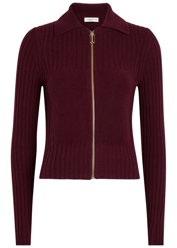 Photo: Victoria Beckham Ribbed Wool-blend Cardigan Bordeaux