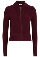 Victoria Beckham Ribbed Wool-blend Cardigan Bordeaux